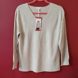 NWT Ella Moss Cashmere-like Grey Womens V Neck Sweater